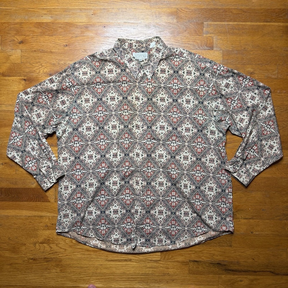 Vintage Gianfranco Ruffini Bohemian Batik Pattern Button Shirt 2XB 36.5 Korea